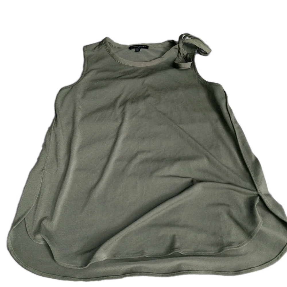 Banana Republic Olive Green Shoulder Tie Sleeveless Tanktop Blouse Sz Medium